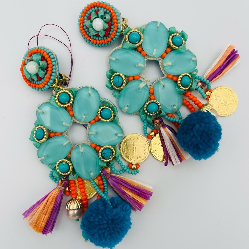 Authentic Ranjana Kahn Statement Earrings. Handcrafted Designer Beaded. Imported